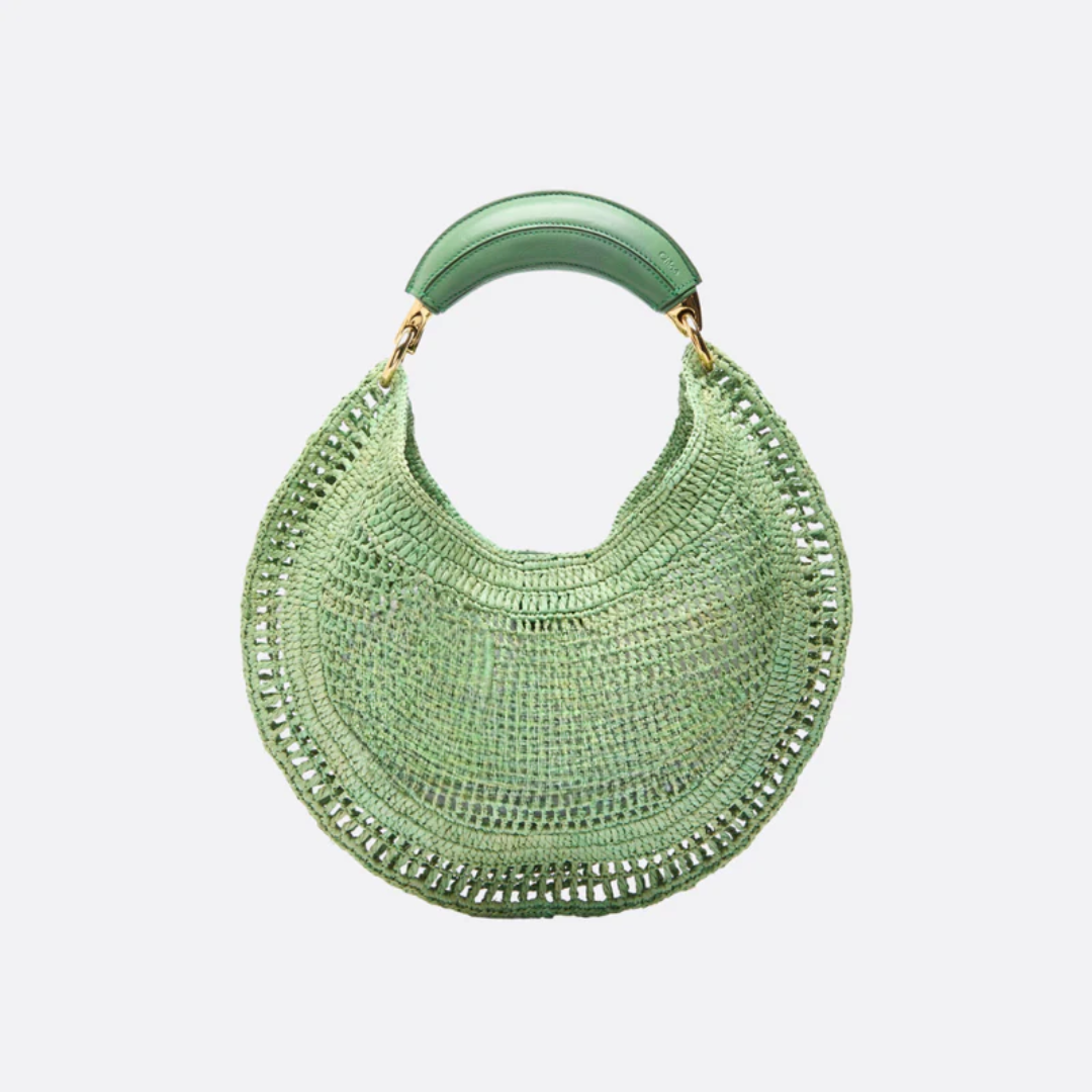 Raffia-Schultertasche