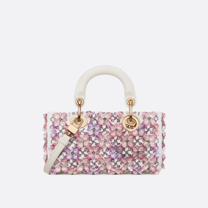 Micro Tasche aus Kalbsleder mit Blumenstickerei und Strass