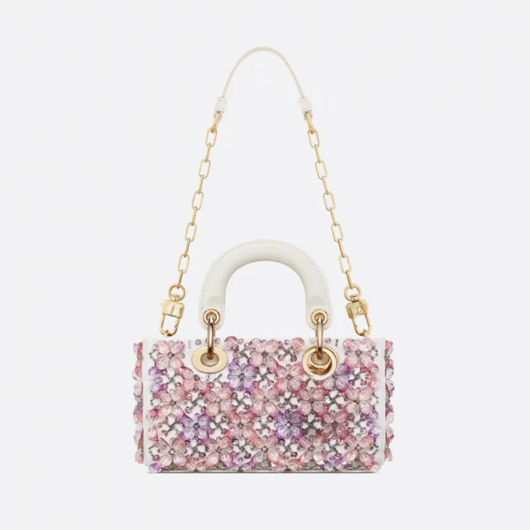 Micro Tasche aus Kalbsleder mit Blumenstickerei und Strass