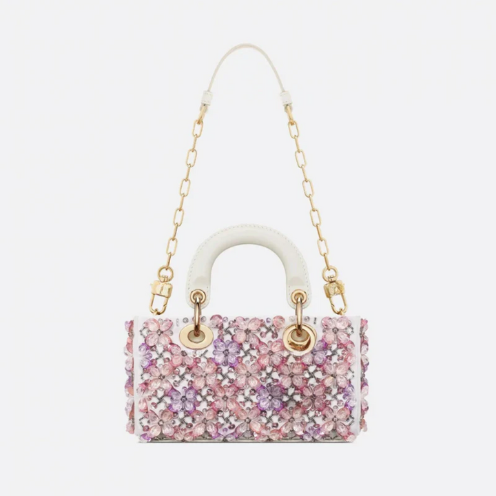 Micro Tasche aus Kalbsleder mit Blumenstickerei und Strass